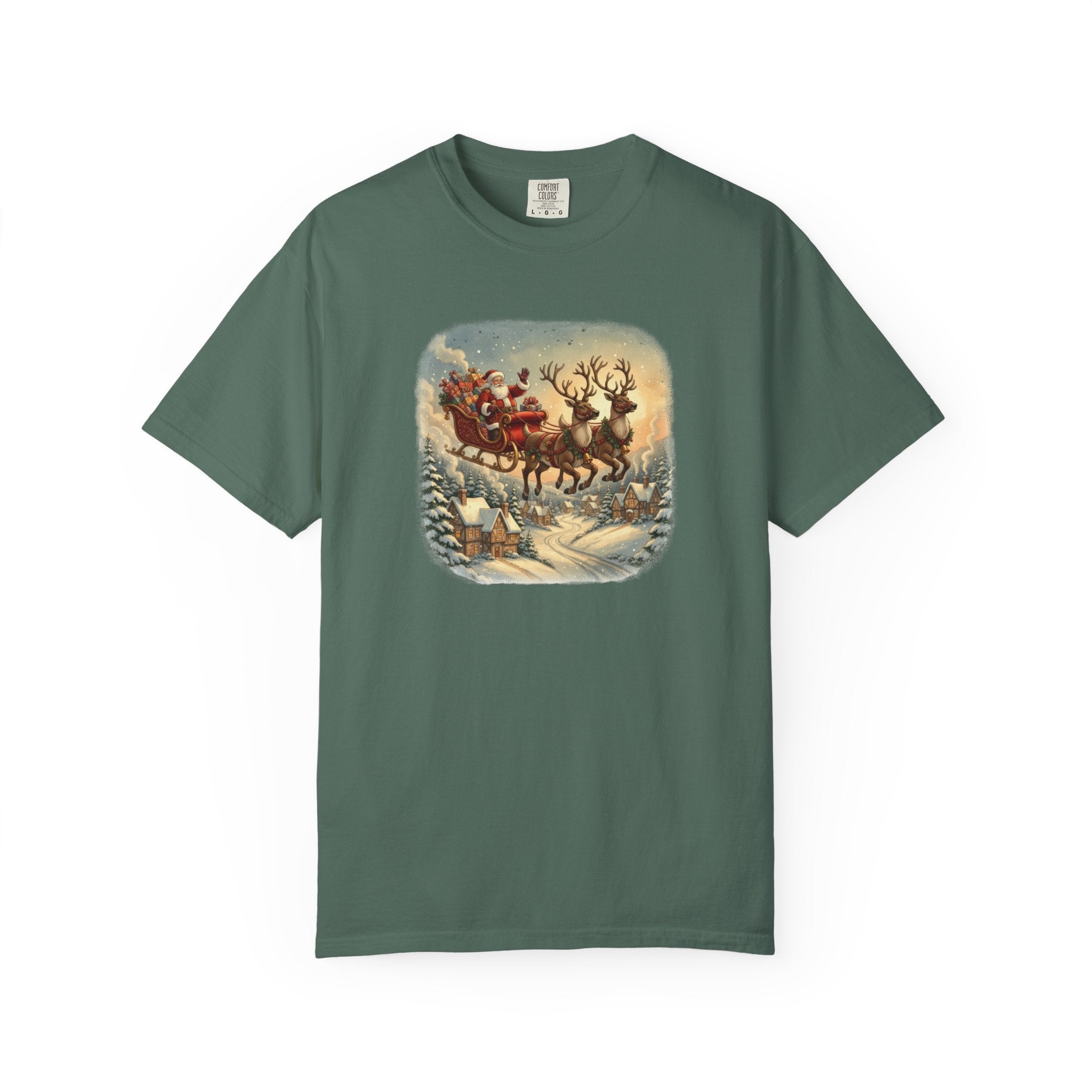 Santa's Sleigh Christmas Village Halftone T-Shirt