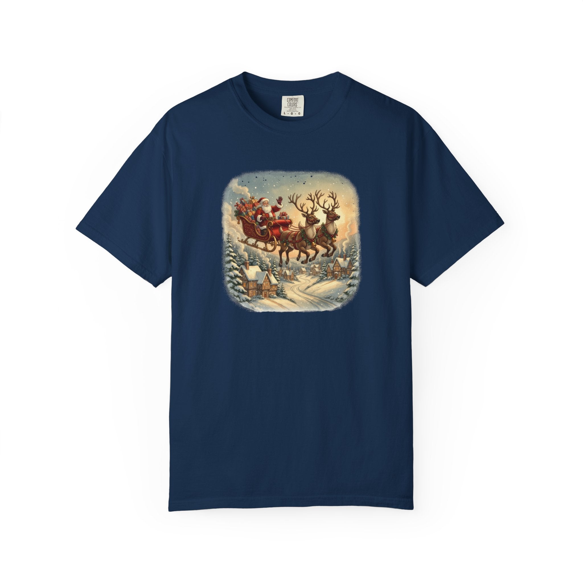 Santa's Sleigh Christmas Village Halftone T-Shirt