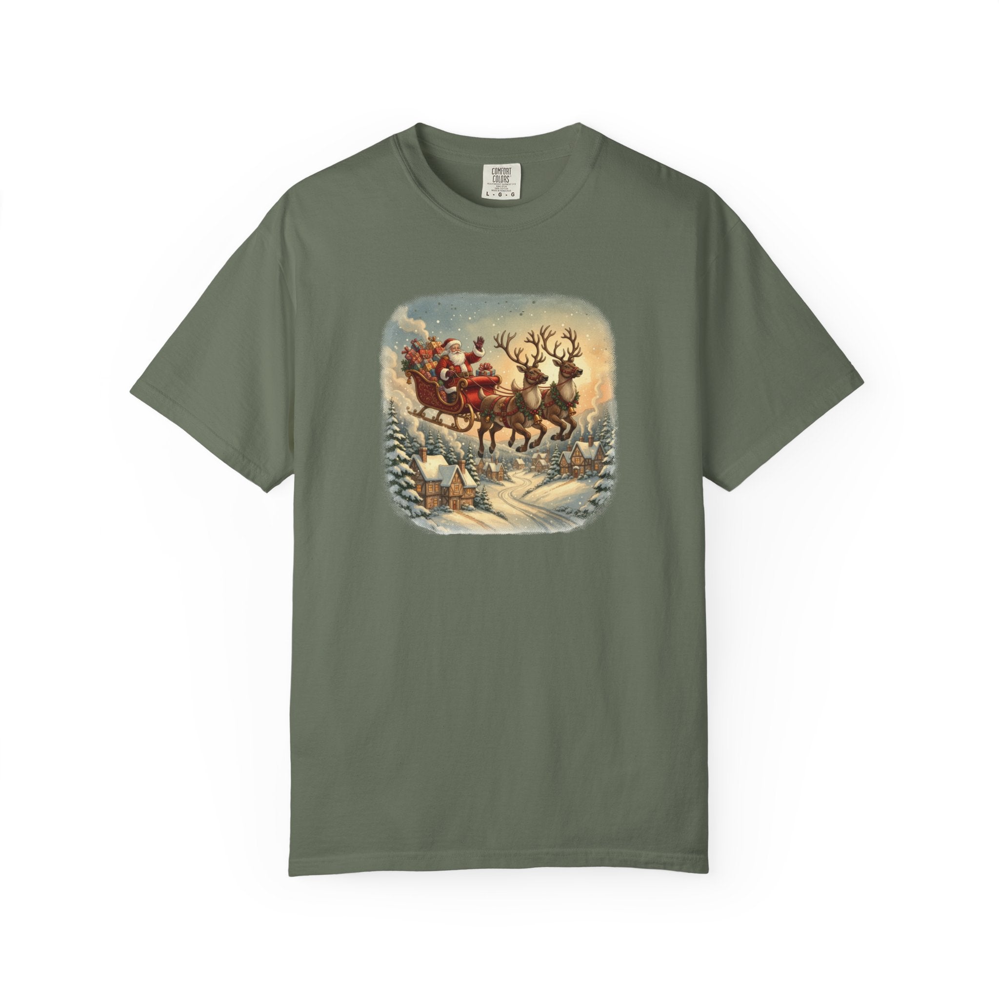 Santa's Sleigh Christmas Village Halftone T-Shirt