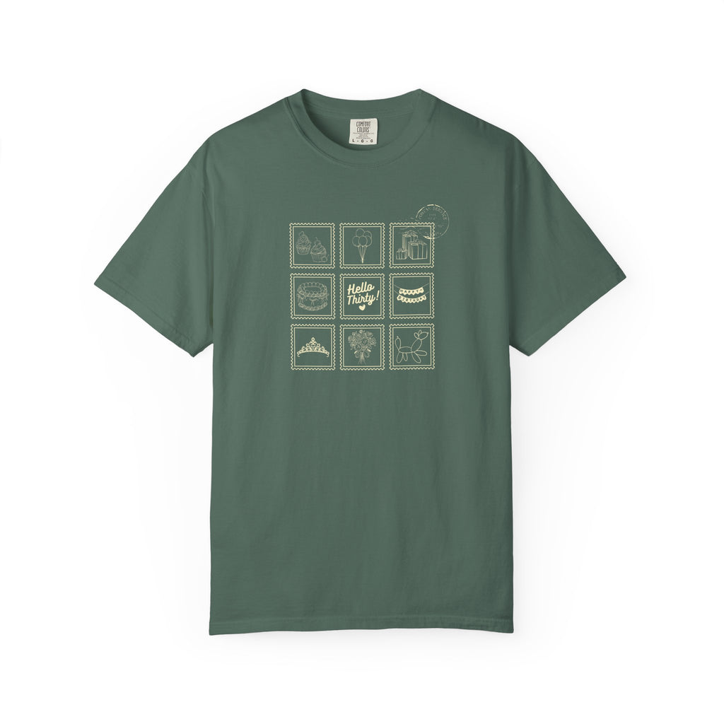 Hello Thirty Milstone Stamp Collection T-Shirt