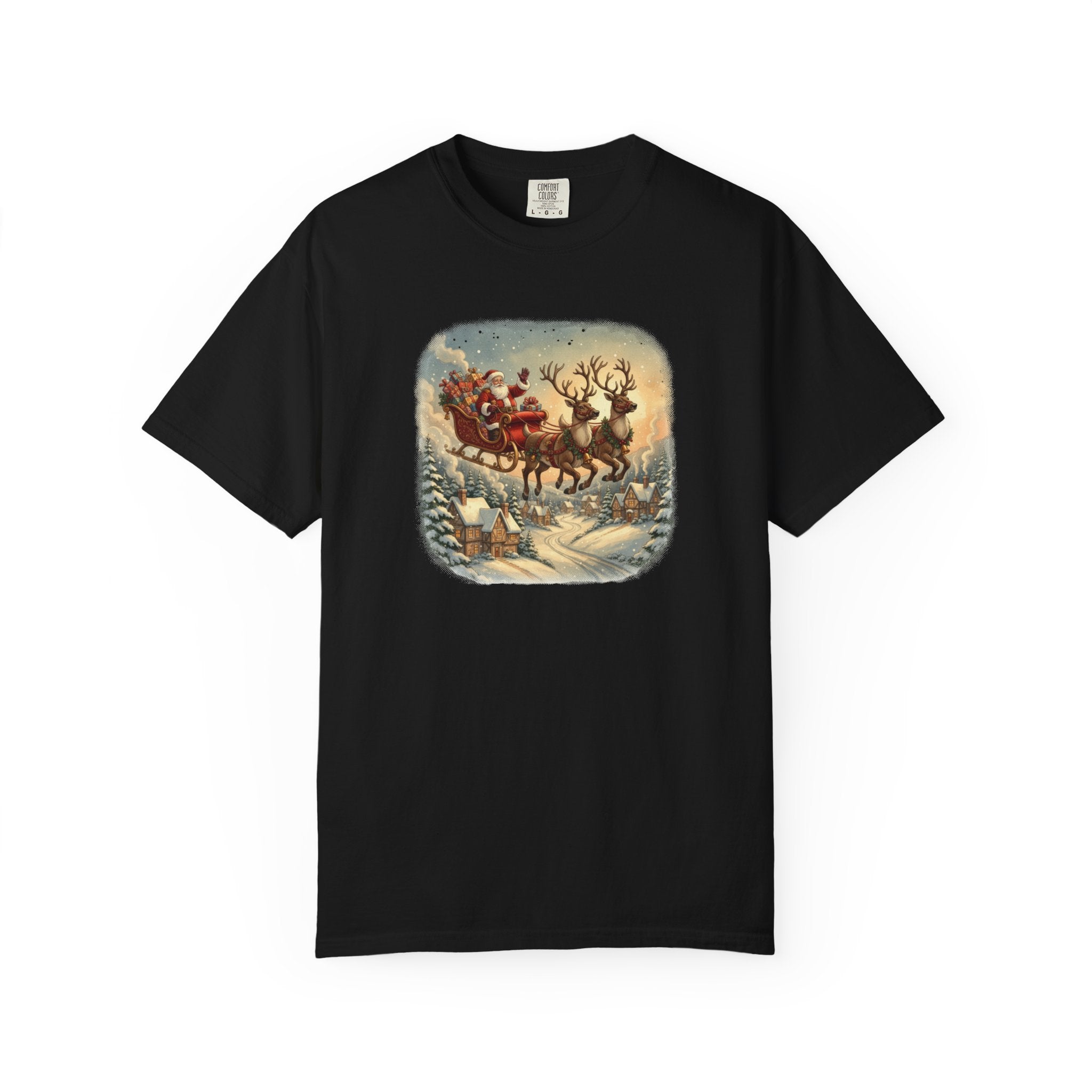 Santa's Sleigh Christmas Village Halftone T-Shirt