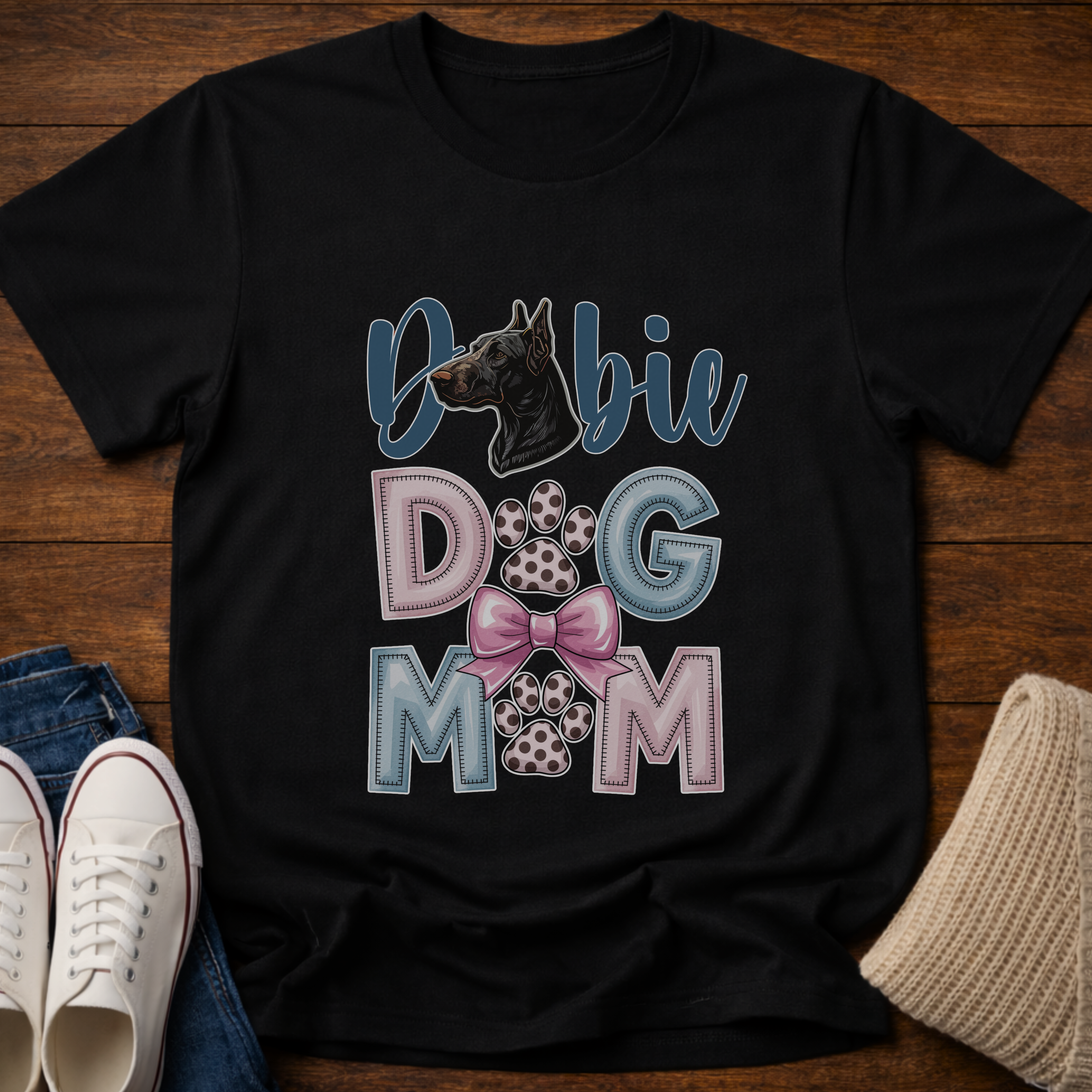 Dobie Dog Mom Paw Print T-Shirt