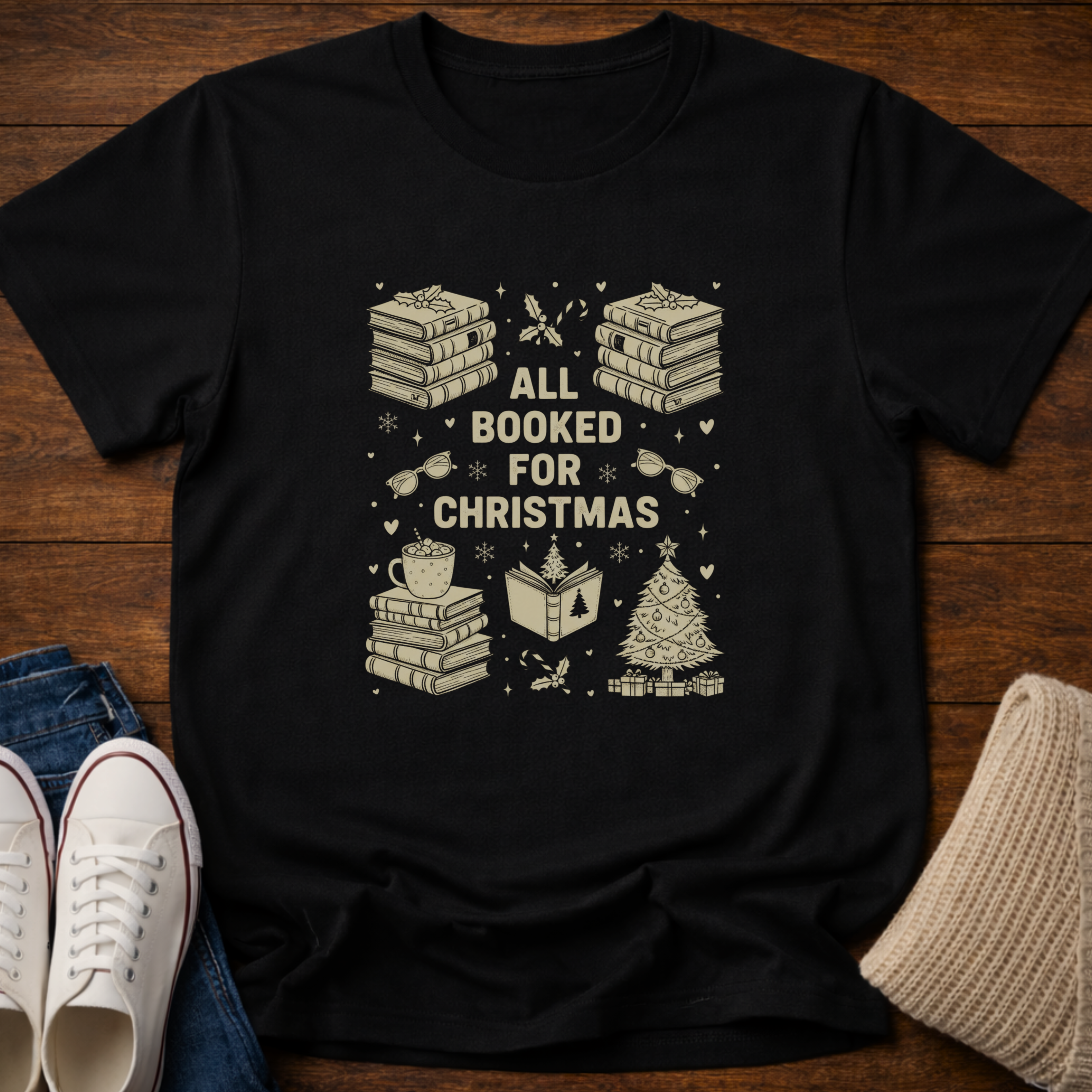 All Booked Christmas Doodle T-Shirt