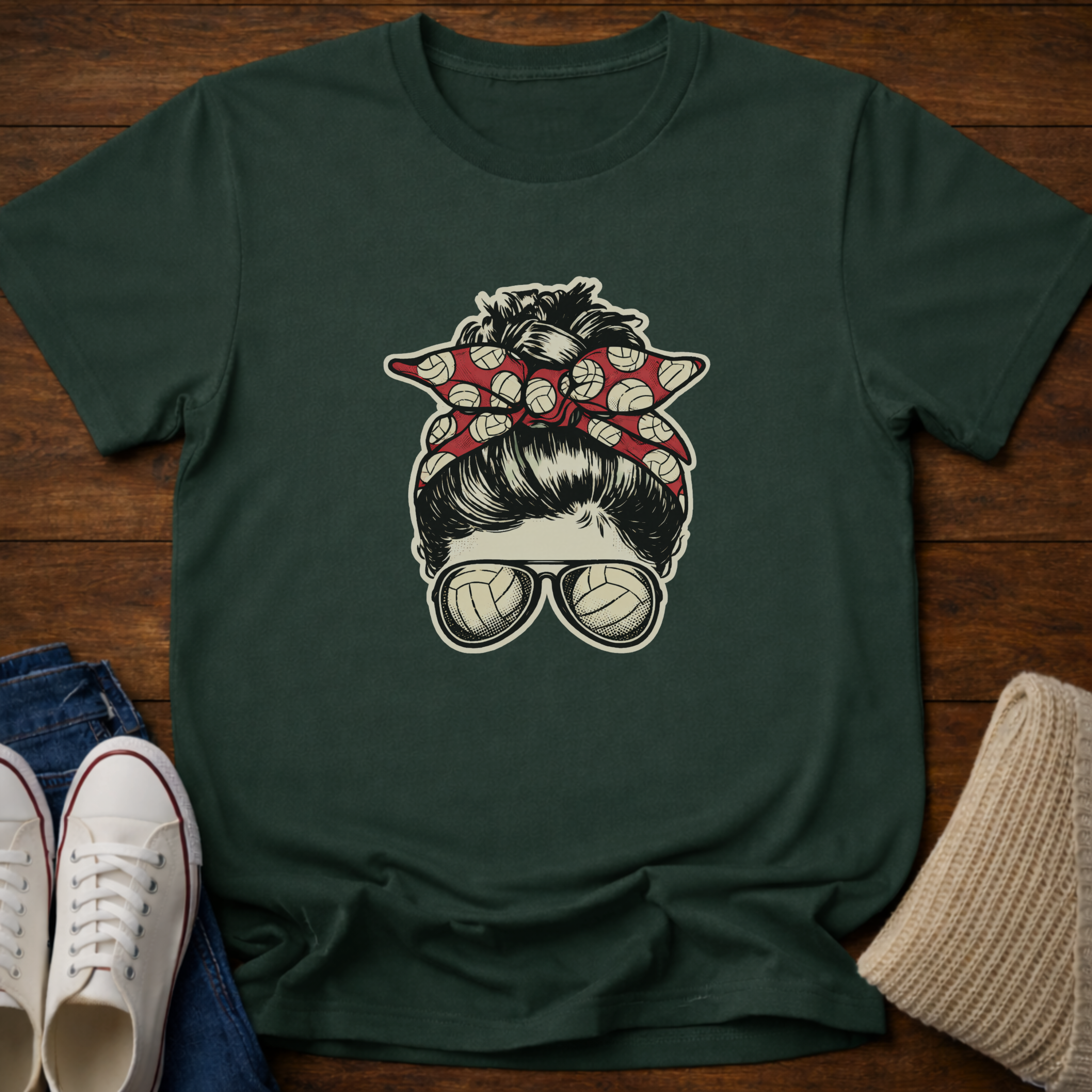 Volleyball Mom Messy Bun T-Shirt