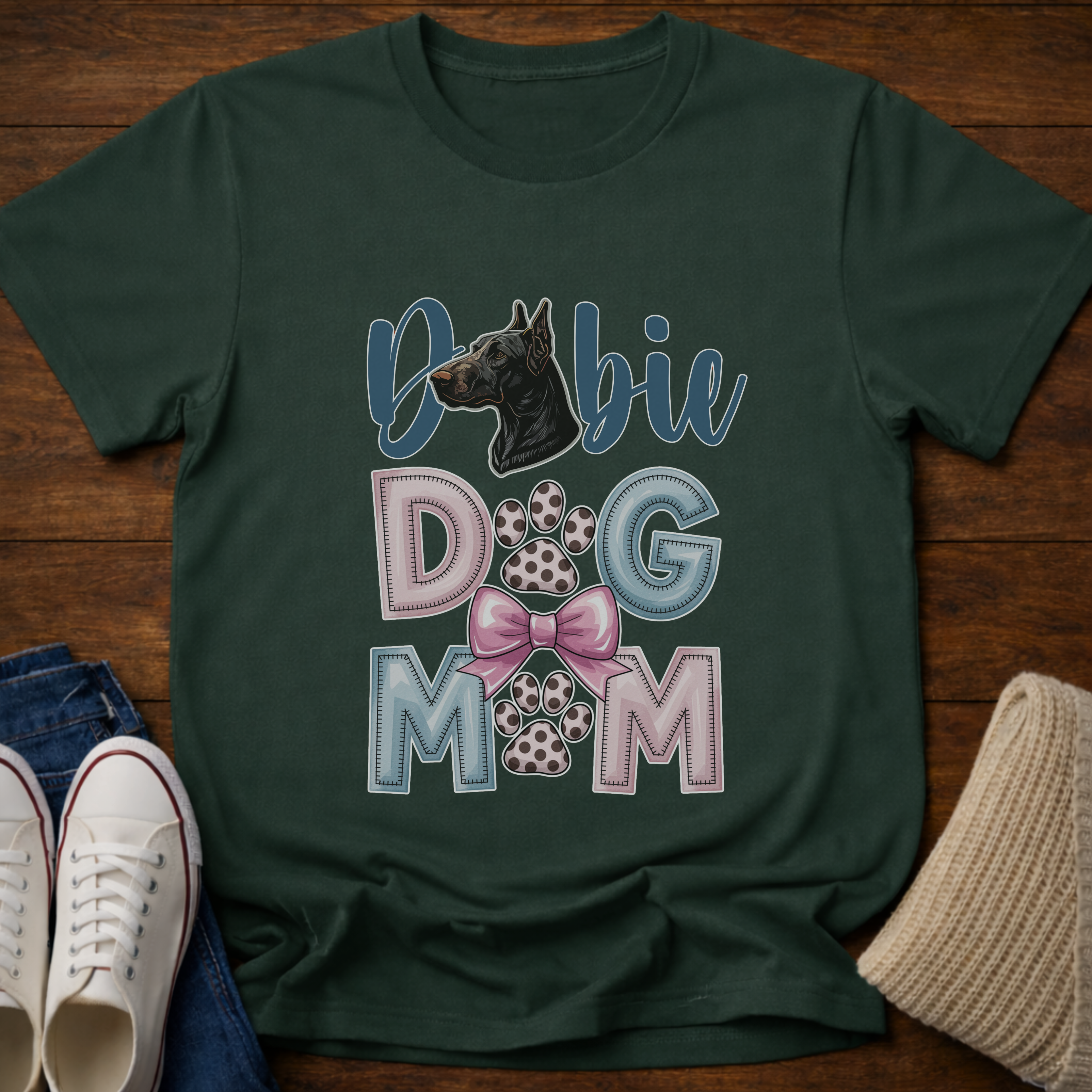 Dobie Dog Mom Paw Print T-Shirt