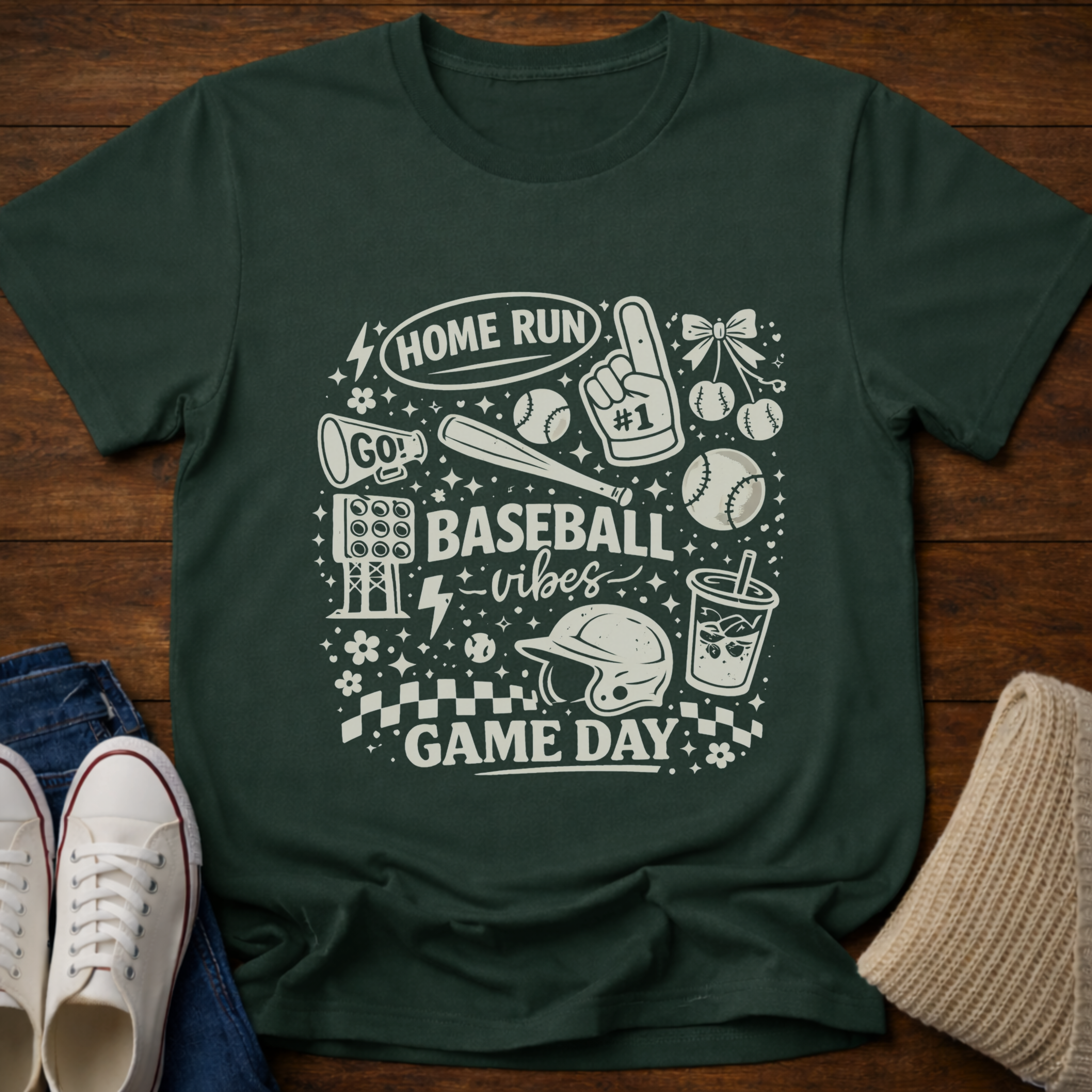 Baseball Mom Doodle Collage T-Shirt