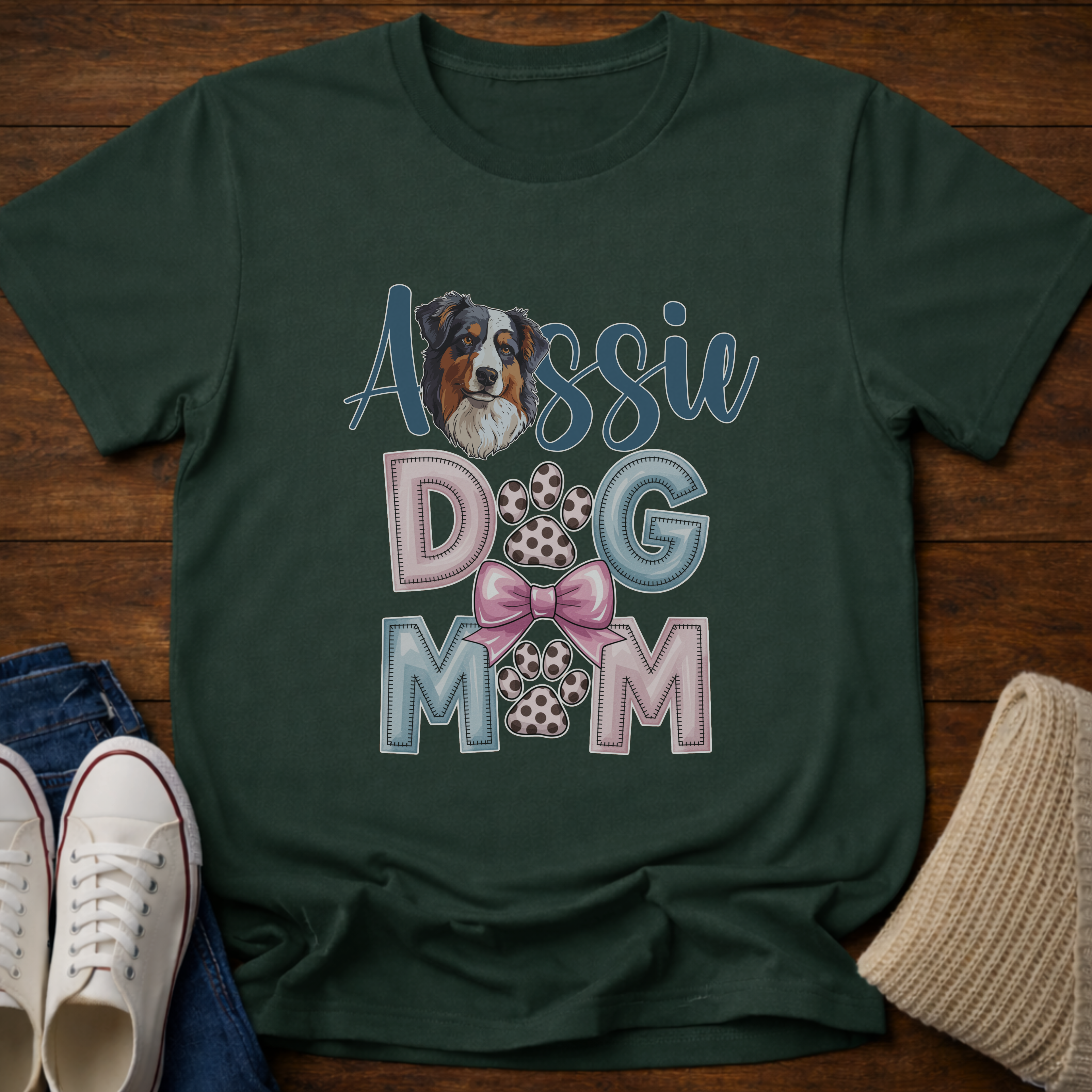 Aussie Mom Paw Print T-Shirt