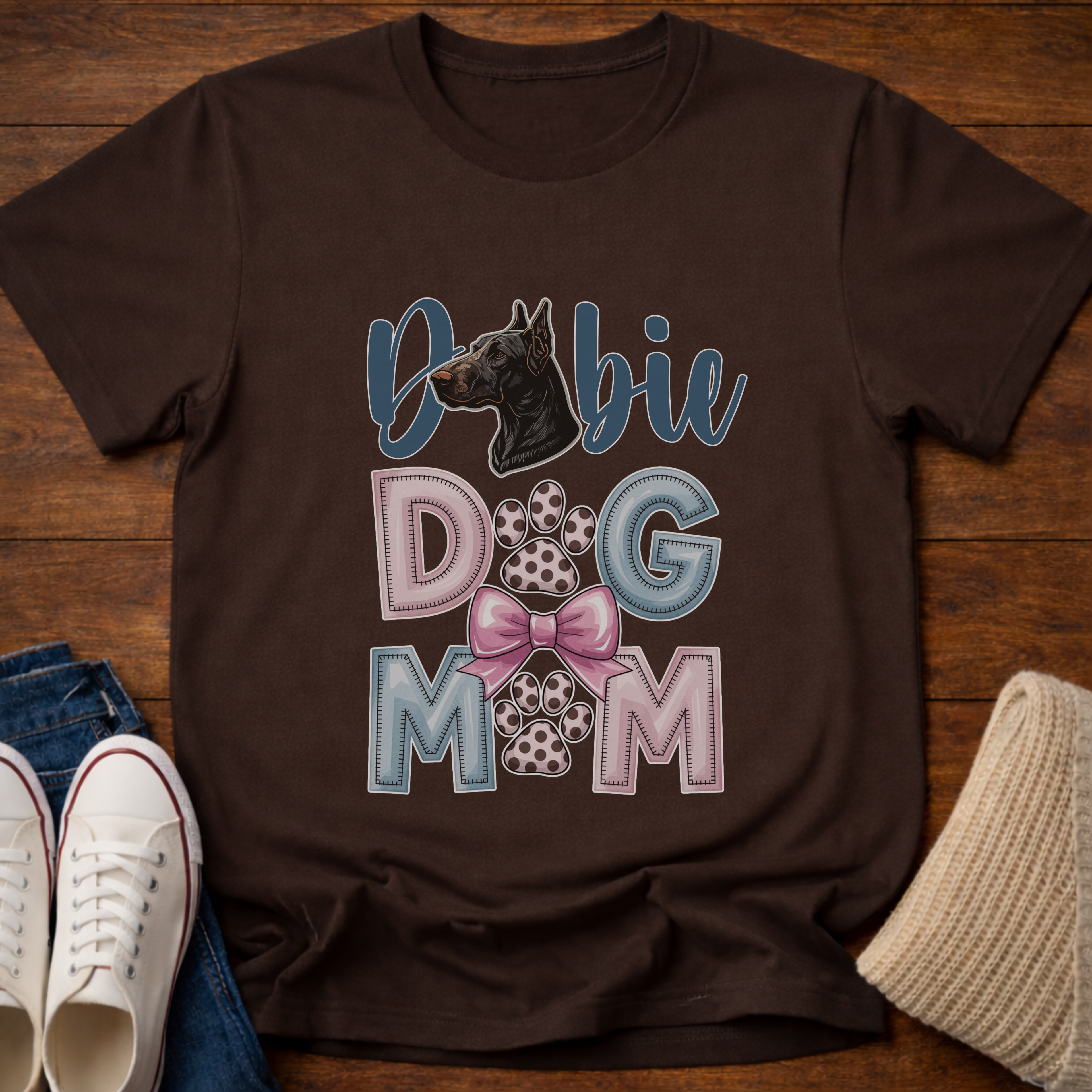 Dobie Dog Mom Paw Print T-Shirt