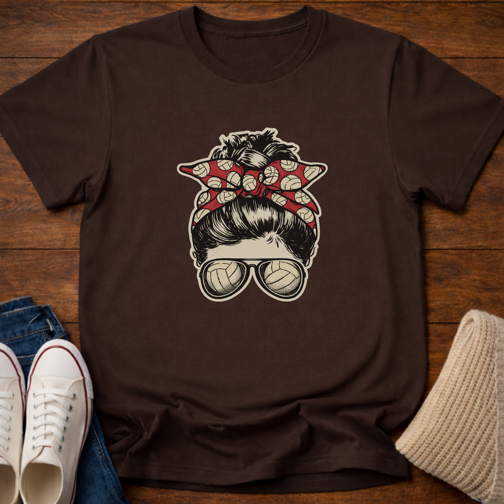 Volleyball Mom Messy Bun T-Shirt