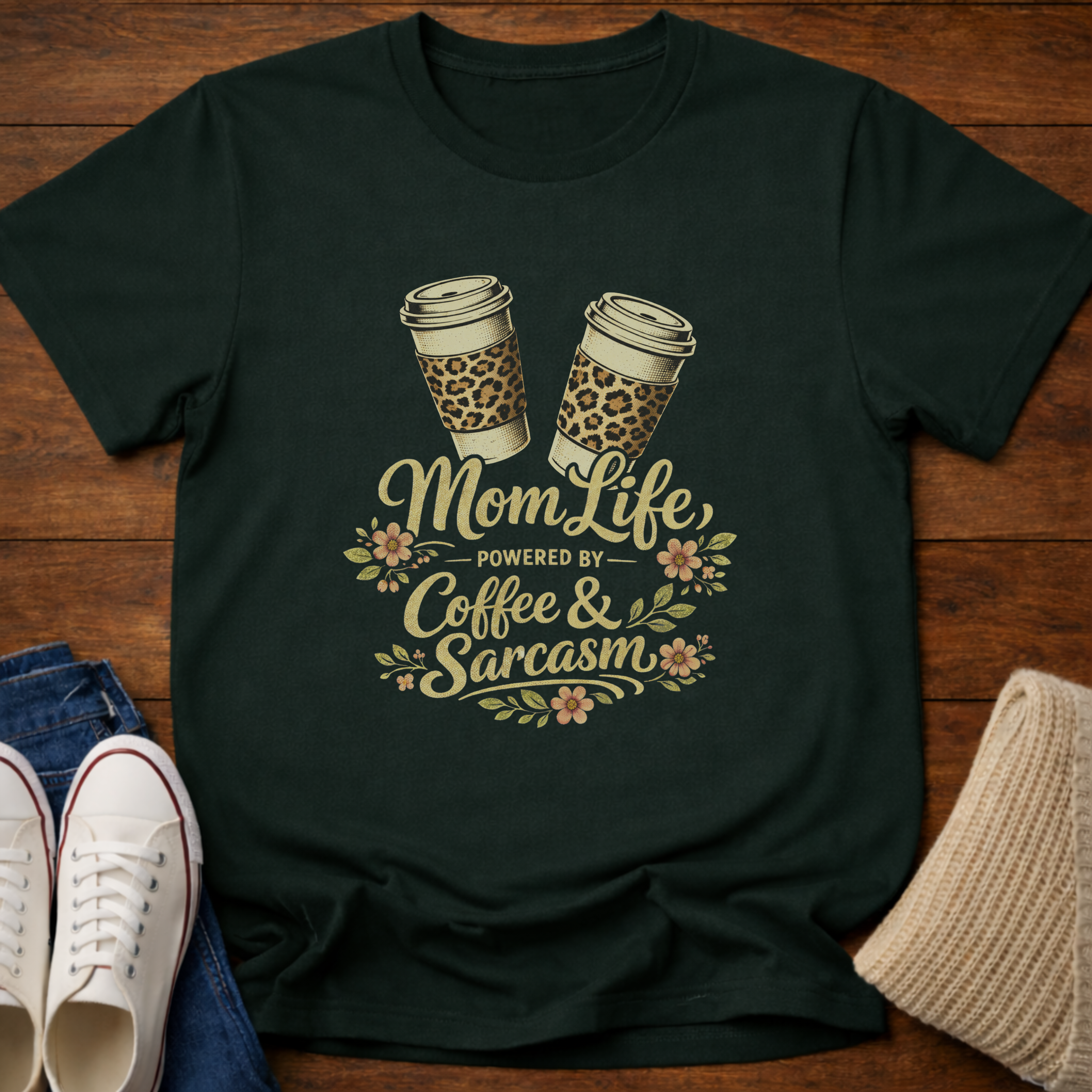 Mom Life Coffee and Sarcasm T-Shirt