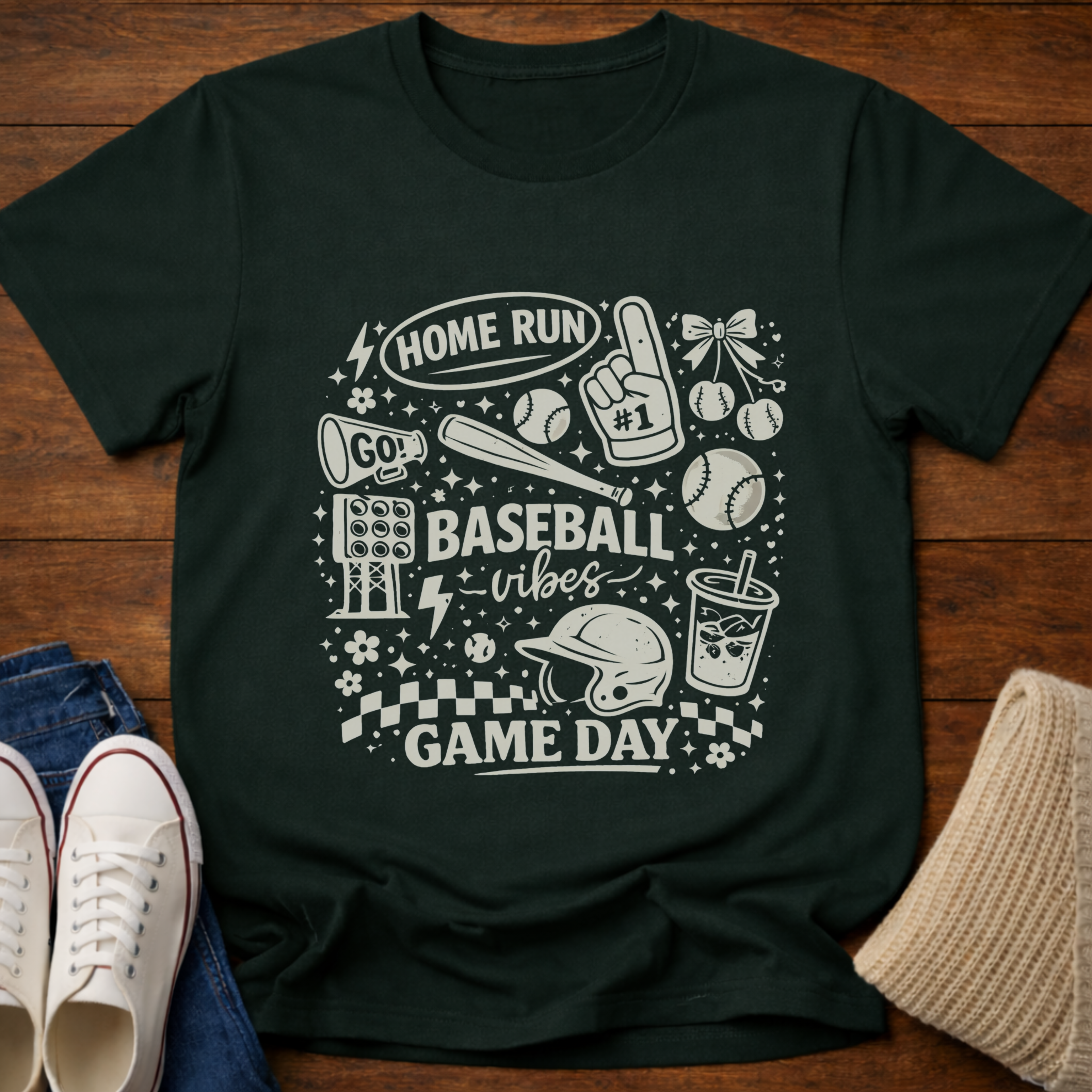 Baseball Mom Doodle Collage T-Shirt
