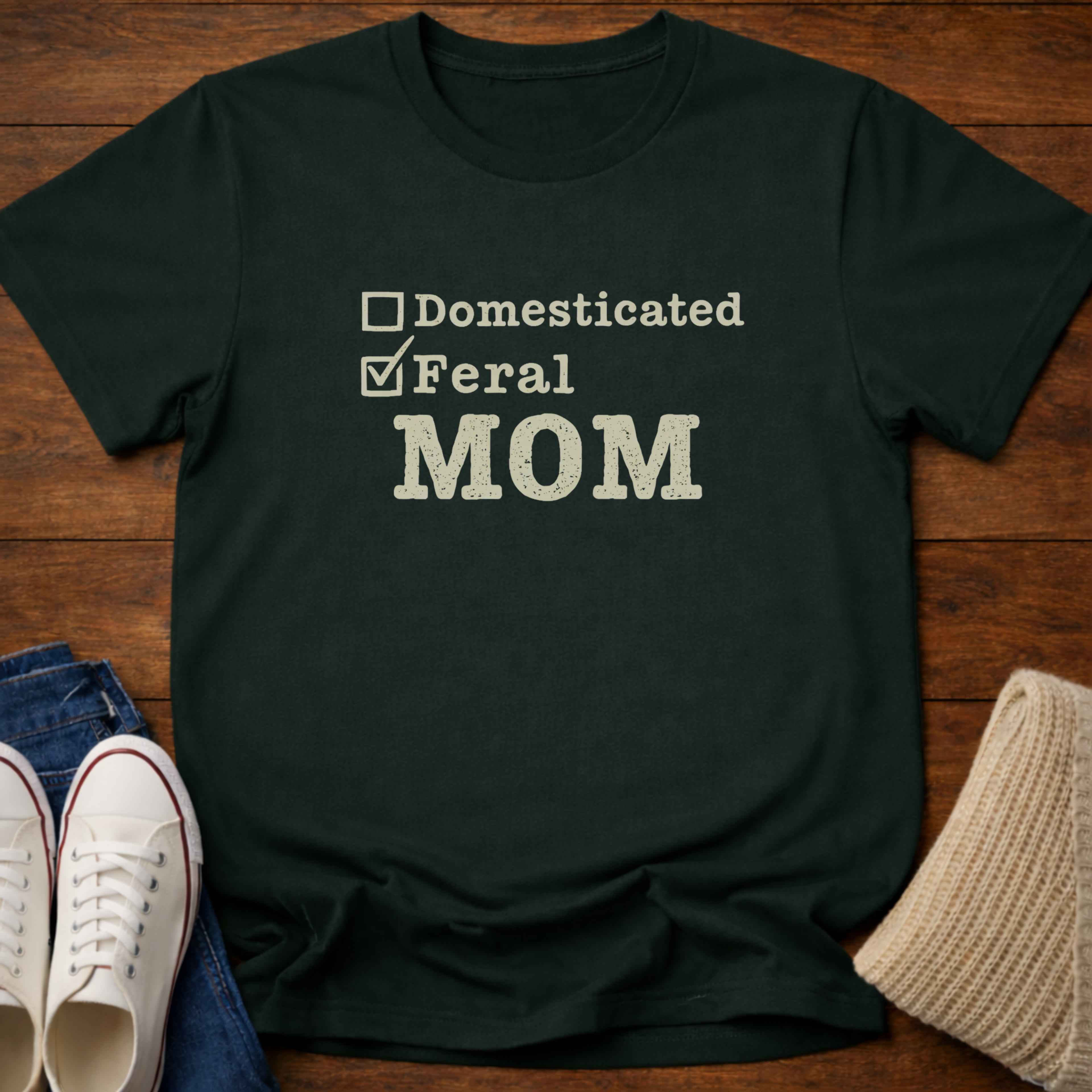 Feral Mom Checked T-Shirt