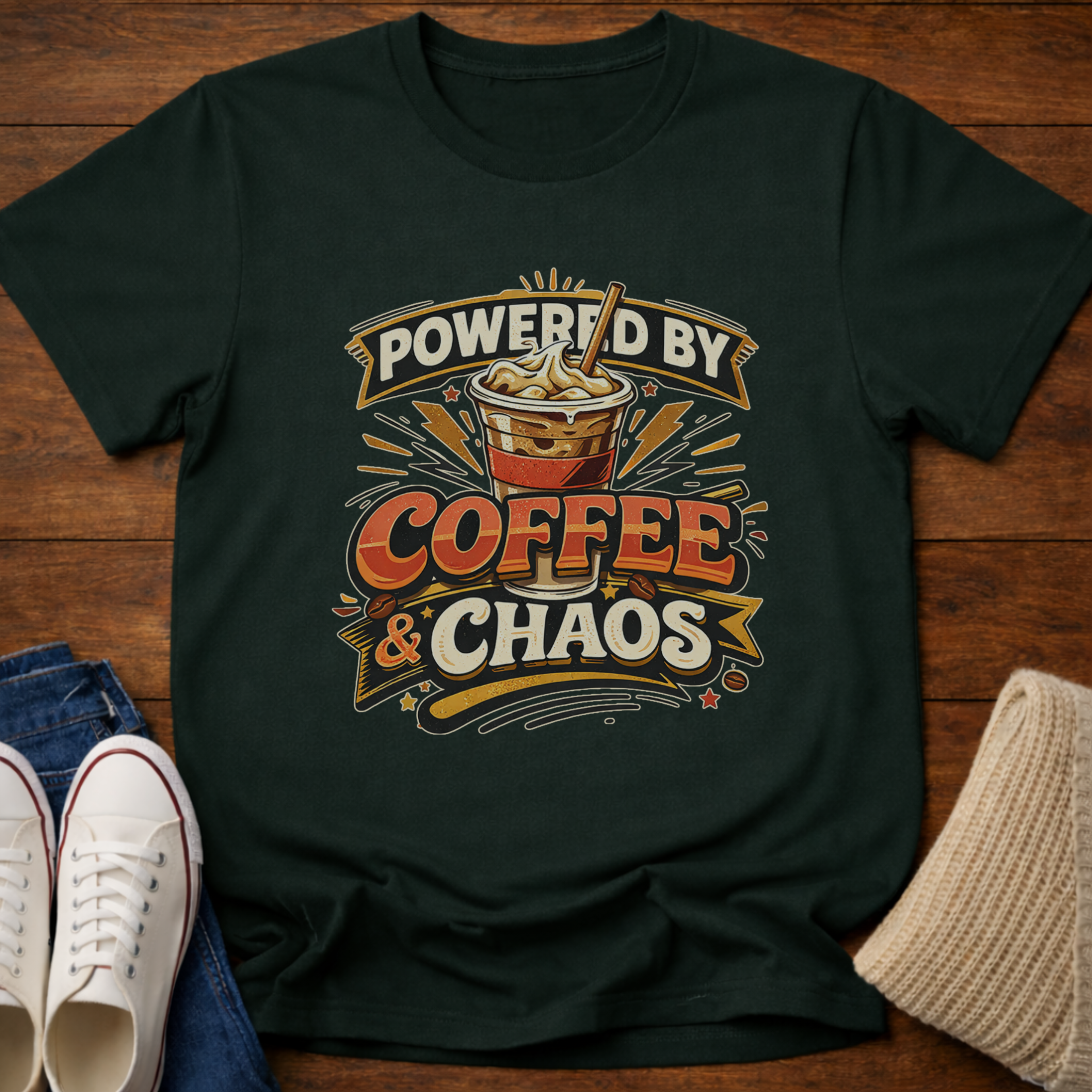 Powered by Coffee and Chaos T-Shirt