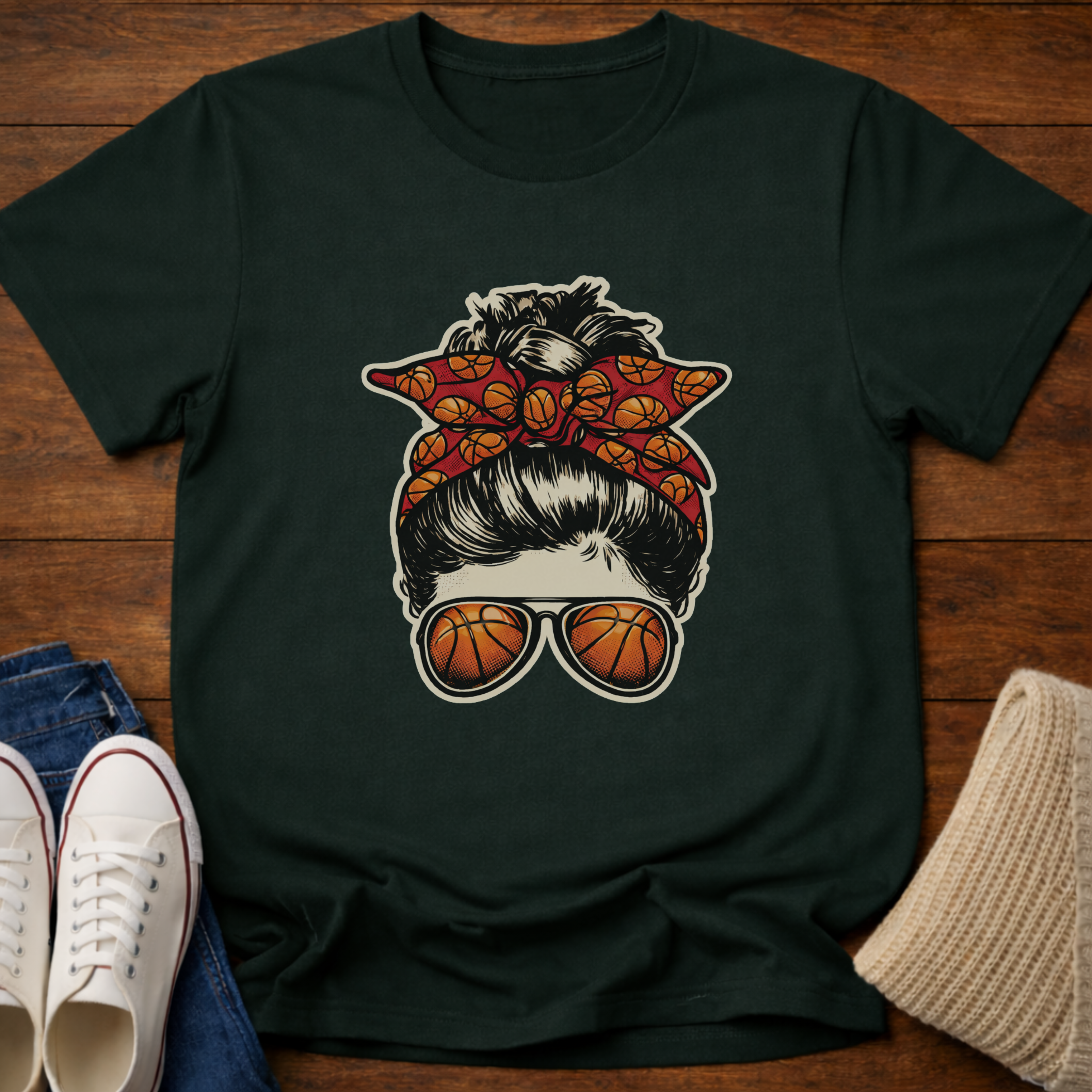 Basketball Mom Messy Bun T-Shirt