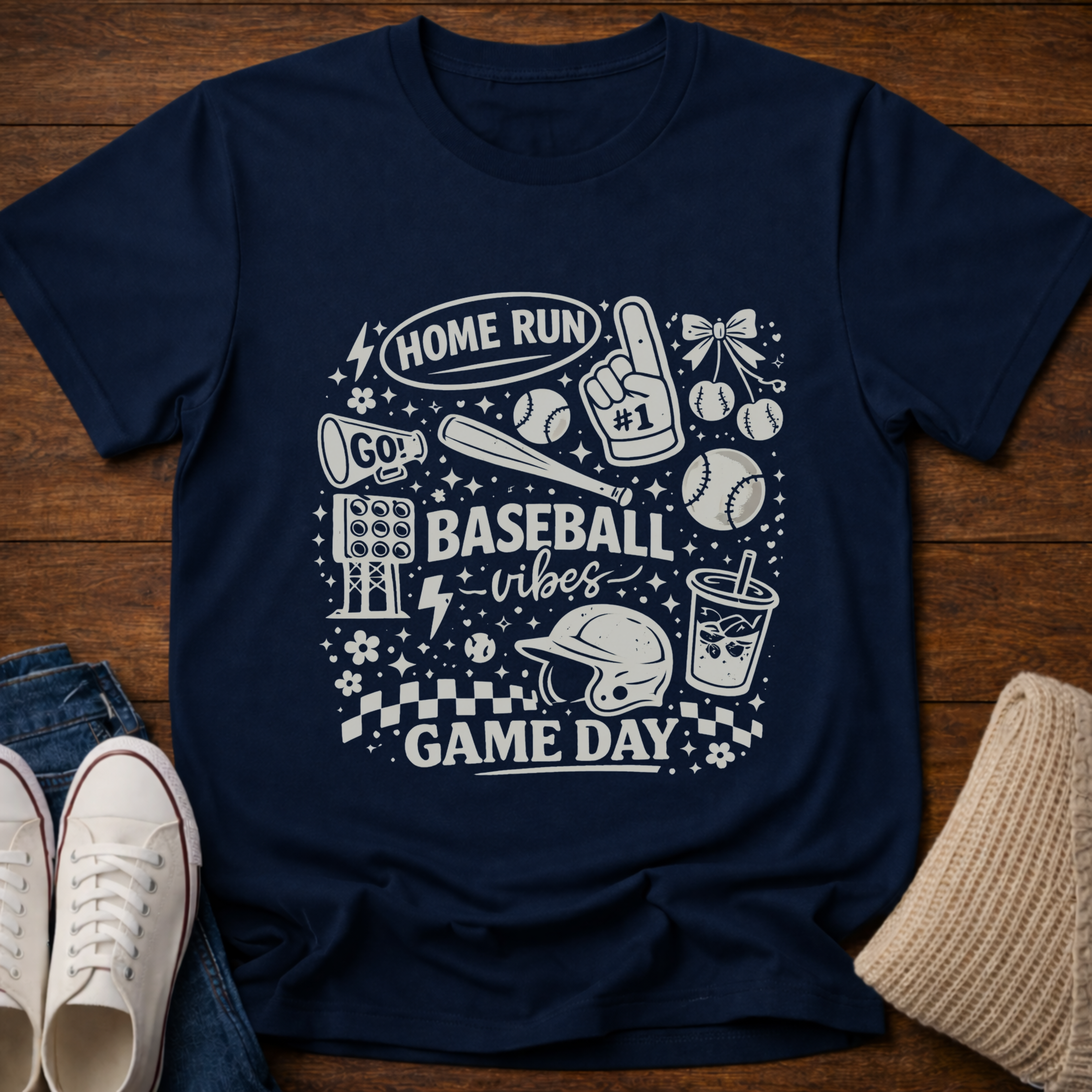 Baseball Mom Doodle Collage T-Shirt