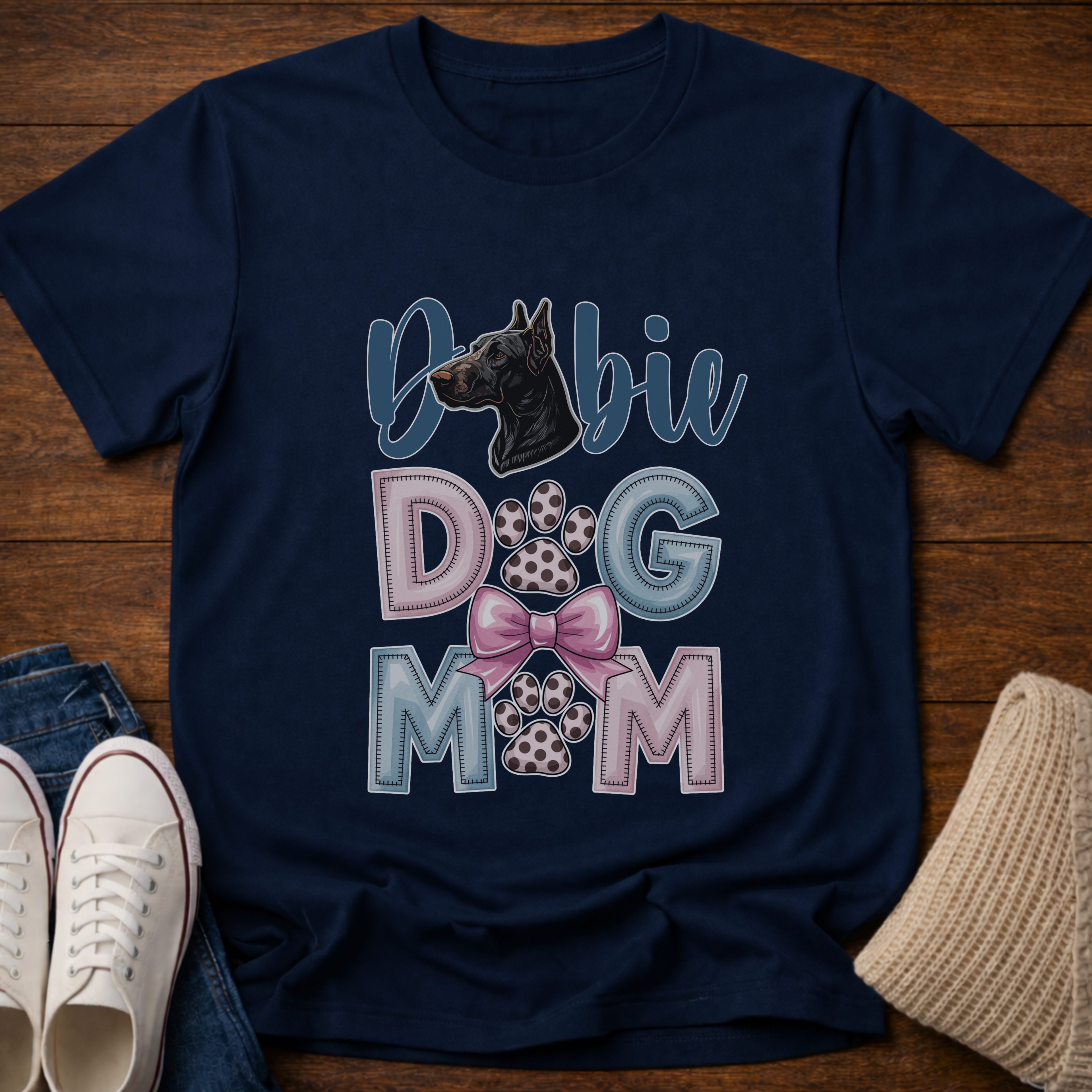 Dobie Dog Mom Paw Print T-Shirt