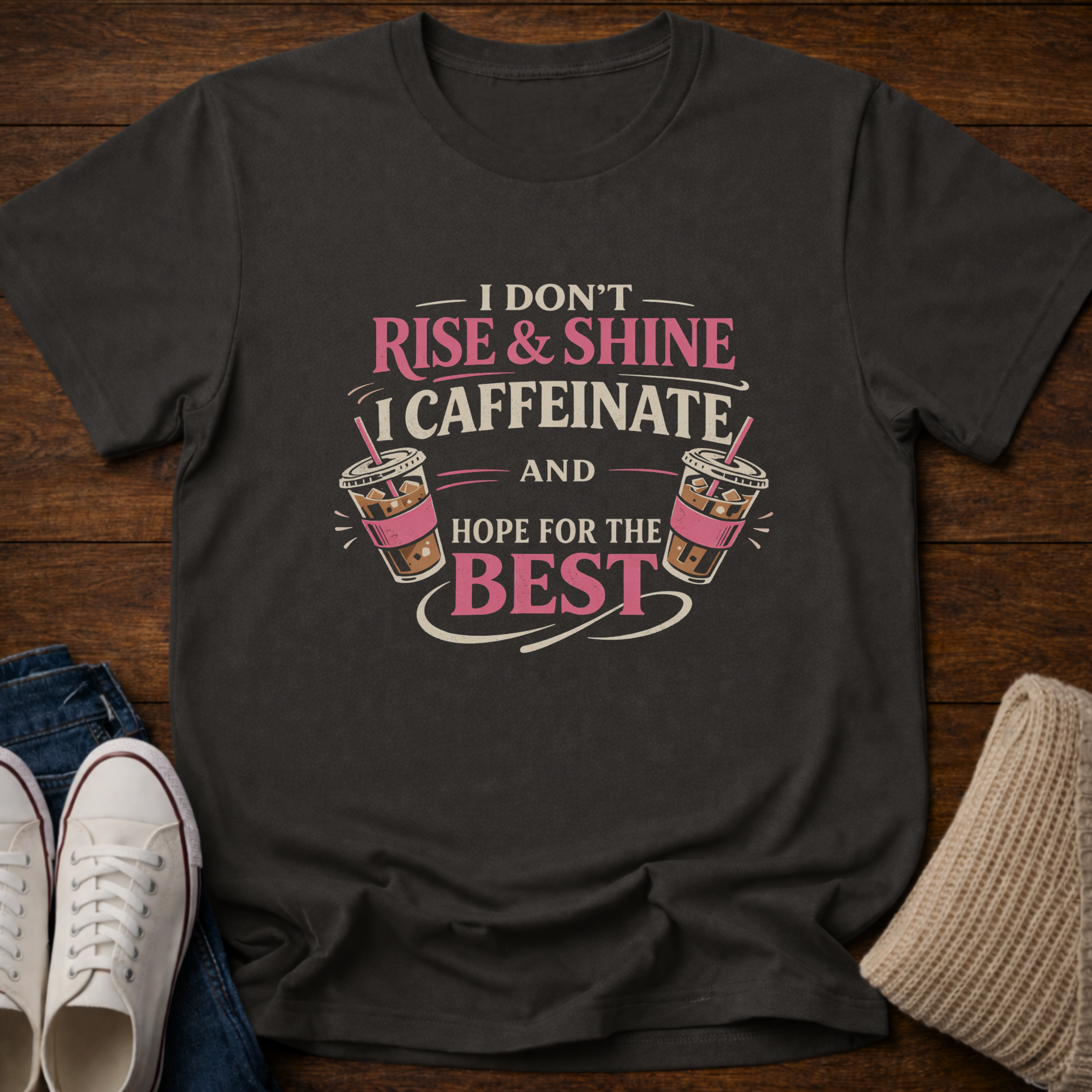 I Don't Rise and Shine I Caffeinate T-Shirt