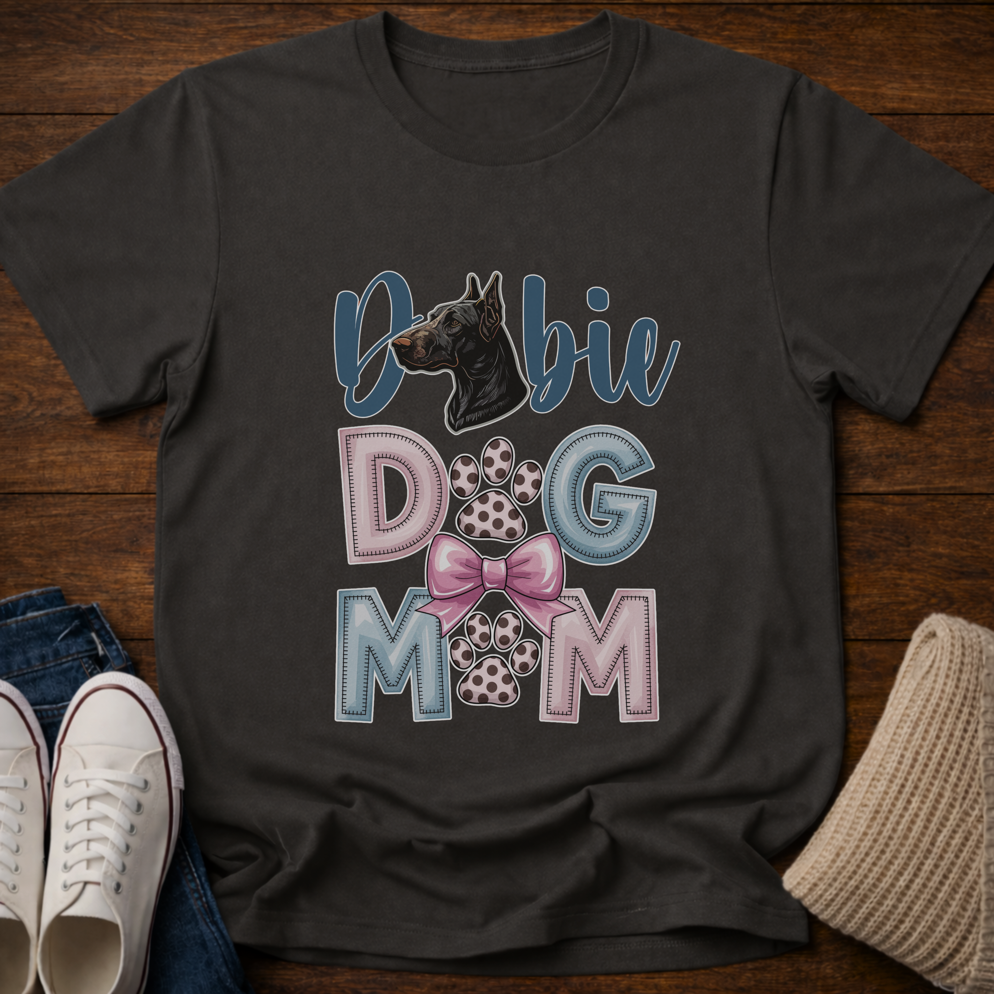 Dobie Dog Mom Paw Print T-Shirt