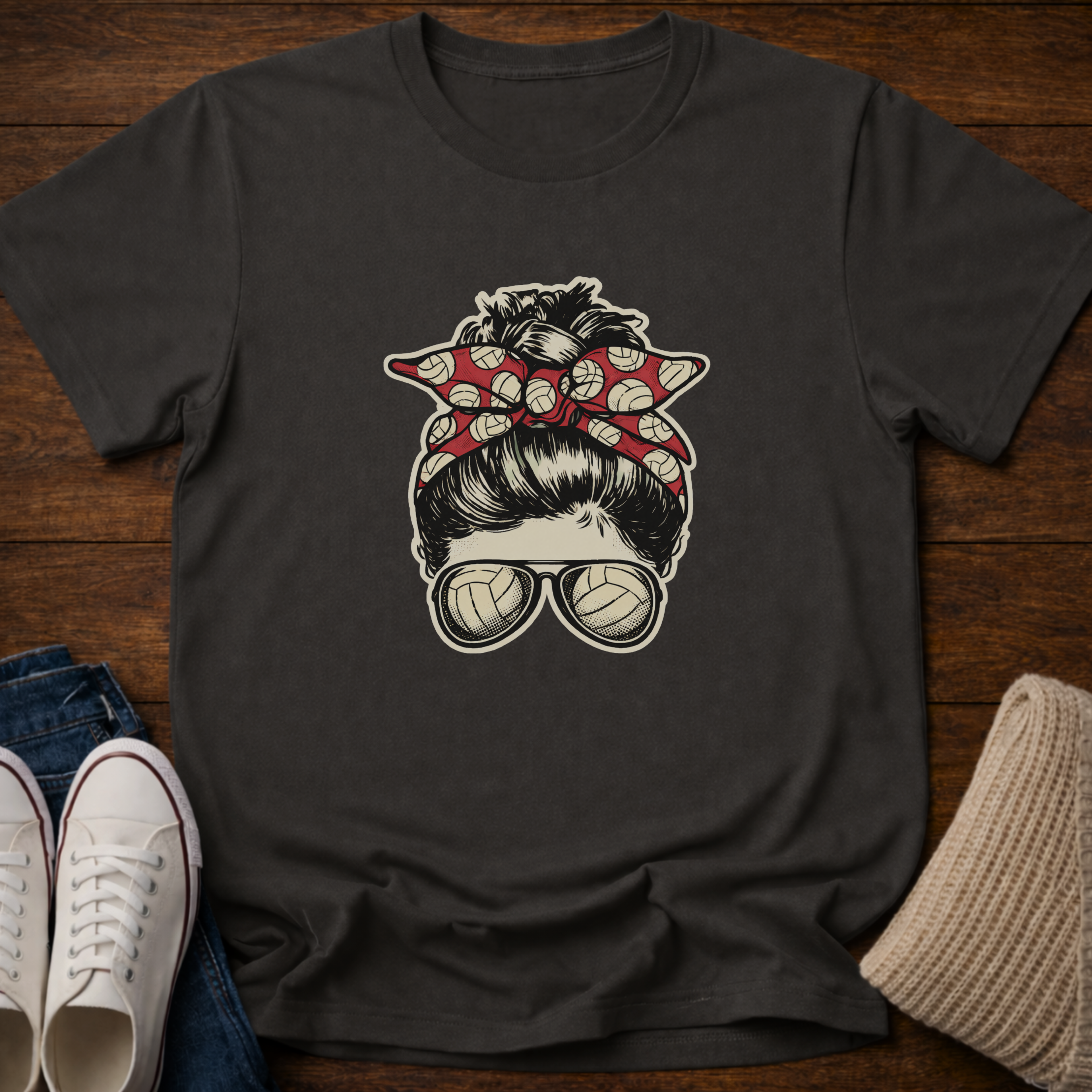 Volleyball Mom Messy Bun T-Shirt